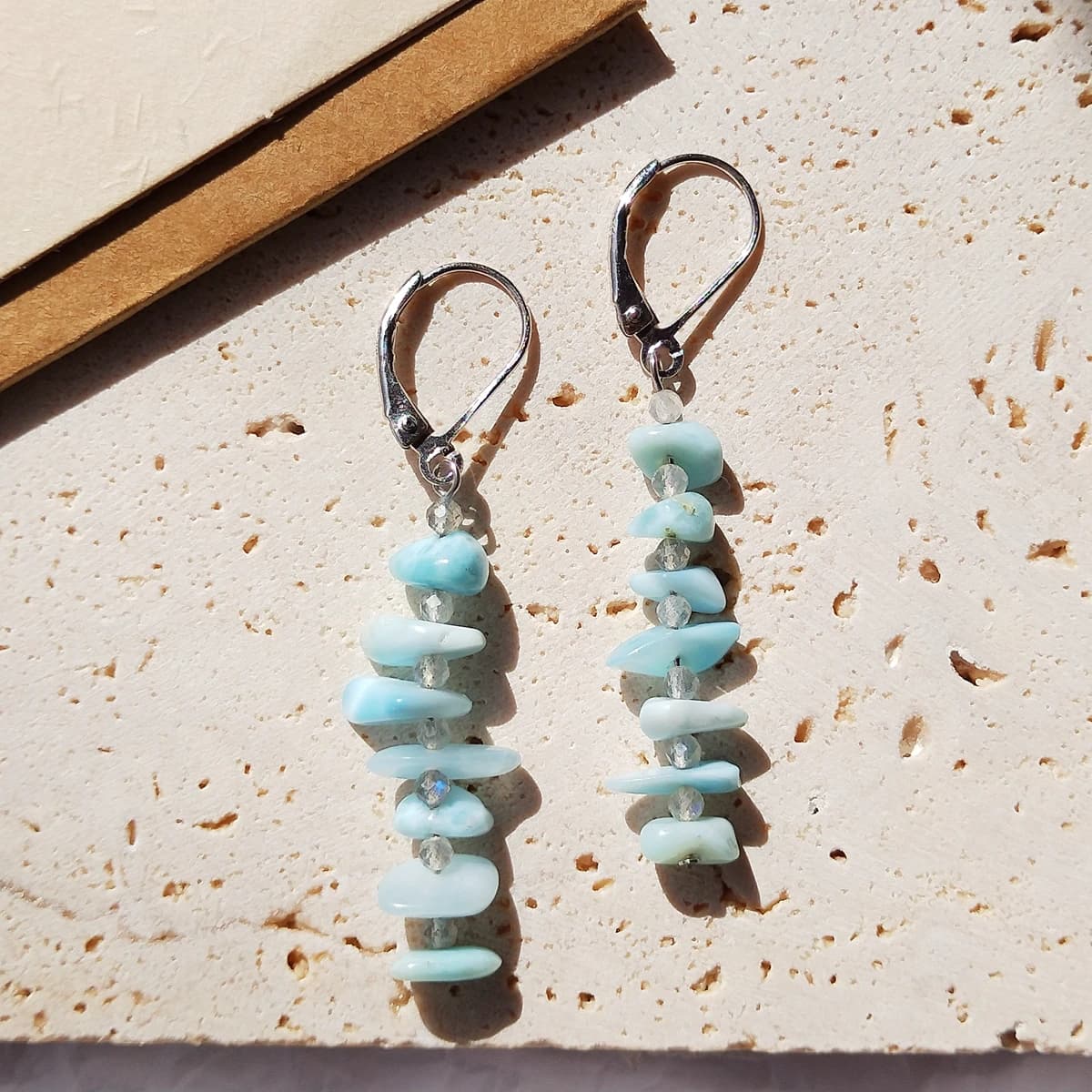 Vei Ji-Boucles d'oreilles tendance en argent regardé 2021 pour femme, larimar des Caraïbes naturel, labrumen, goutte, crochet arrière en cuir, 925