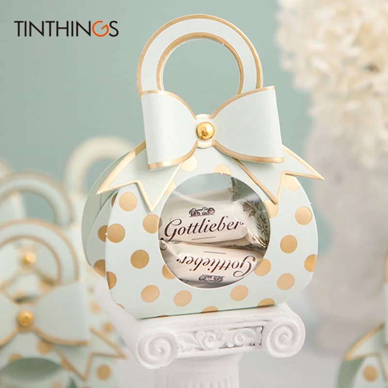 Sacs d'emballage de boîte-cadeau de faveurs de mariage, bleu, fête préChristophe, anniversaire, petit papier à bonbons rose, fenêtres à poignée, 20 pièces