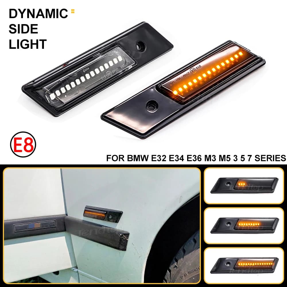 2 pièces adaptées à la BMW E32 E34 E36 1990-1996 M3 M5 3 5 7 séries feux de position latéraux de voiture LED dynamiques feux de signalisation répéteur