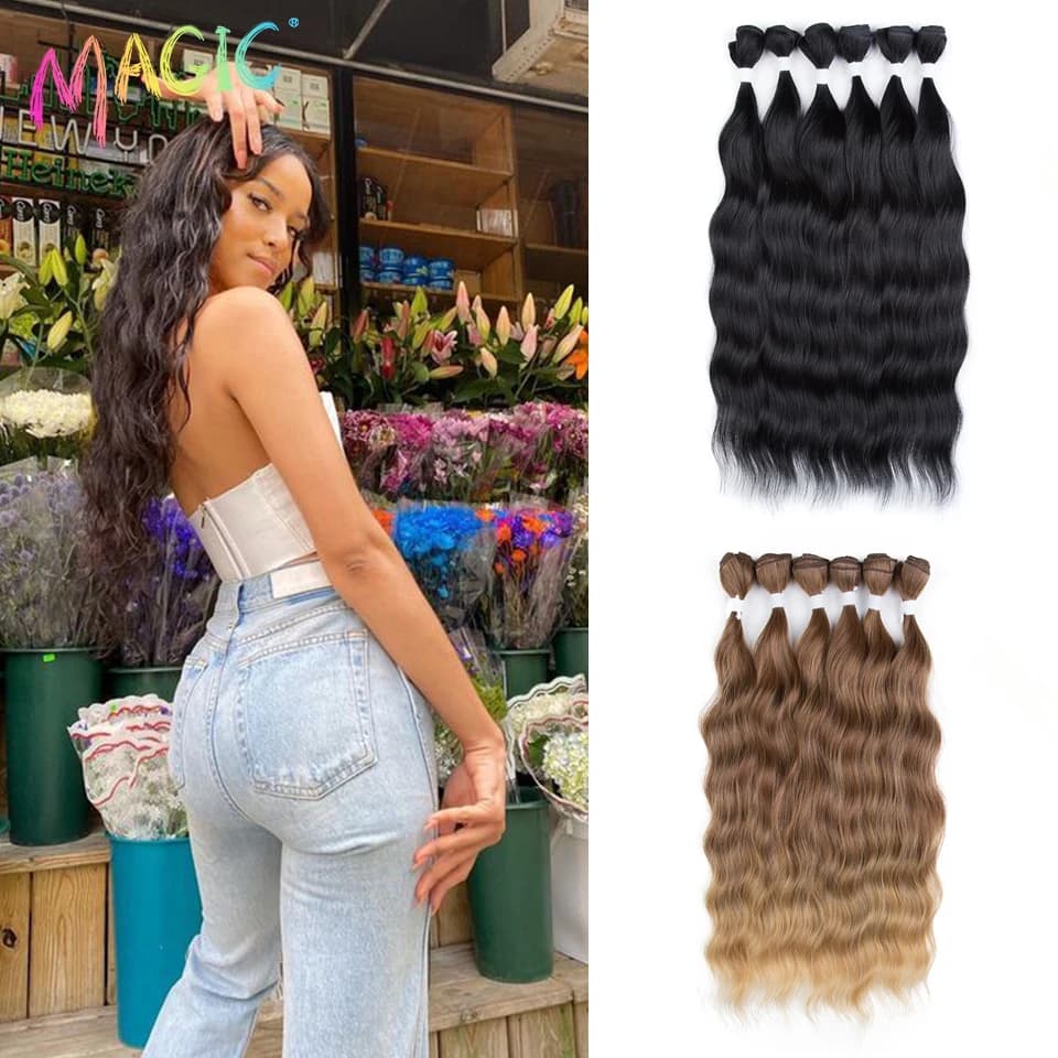 Magic-Extensions capillaires synthétiques ondulées, mèches de cheveux, 20 pouces, 6 pièces