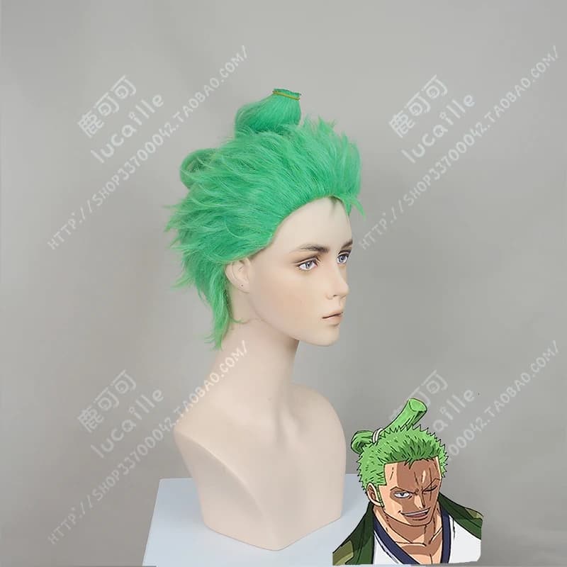 Roronoa Zoro Cosplay Perruques, Anime One Piece, Léché Dos, Couche Courte Verte, Fibre Haute Température, Bonnet de Perruque