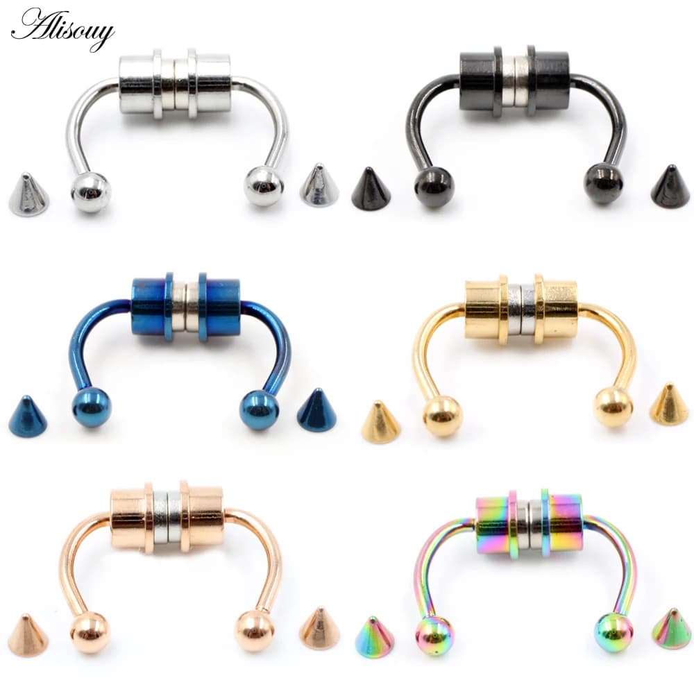 Alisouy 1pc Anneau de nez magnétique sans perçage en acier inoxydable, forme fer à cheval, pour femme, bijoux cadeaux