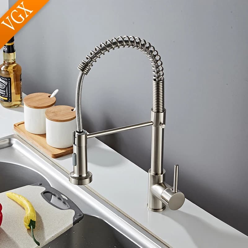VGX robinet de cuisine avec pulvérisateur extractible mitigeur à poignée unique pour lavabo 360 ° Robinets à ressort rotatif en laiton chromé doré noir