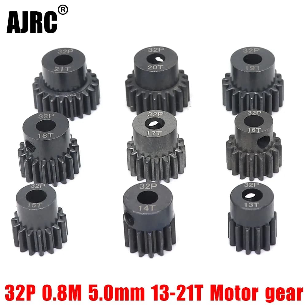 AJRC 32P M0.8 5mm 13T 14T 15T 16T 17T 18T 19T 20T 21T engrenage de moteur à pignon métallique en acier noir pour 1/10 slash TRX4 Rc modèle moteur de voiture