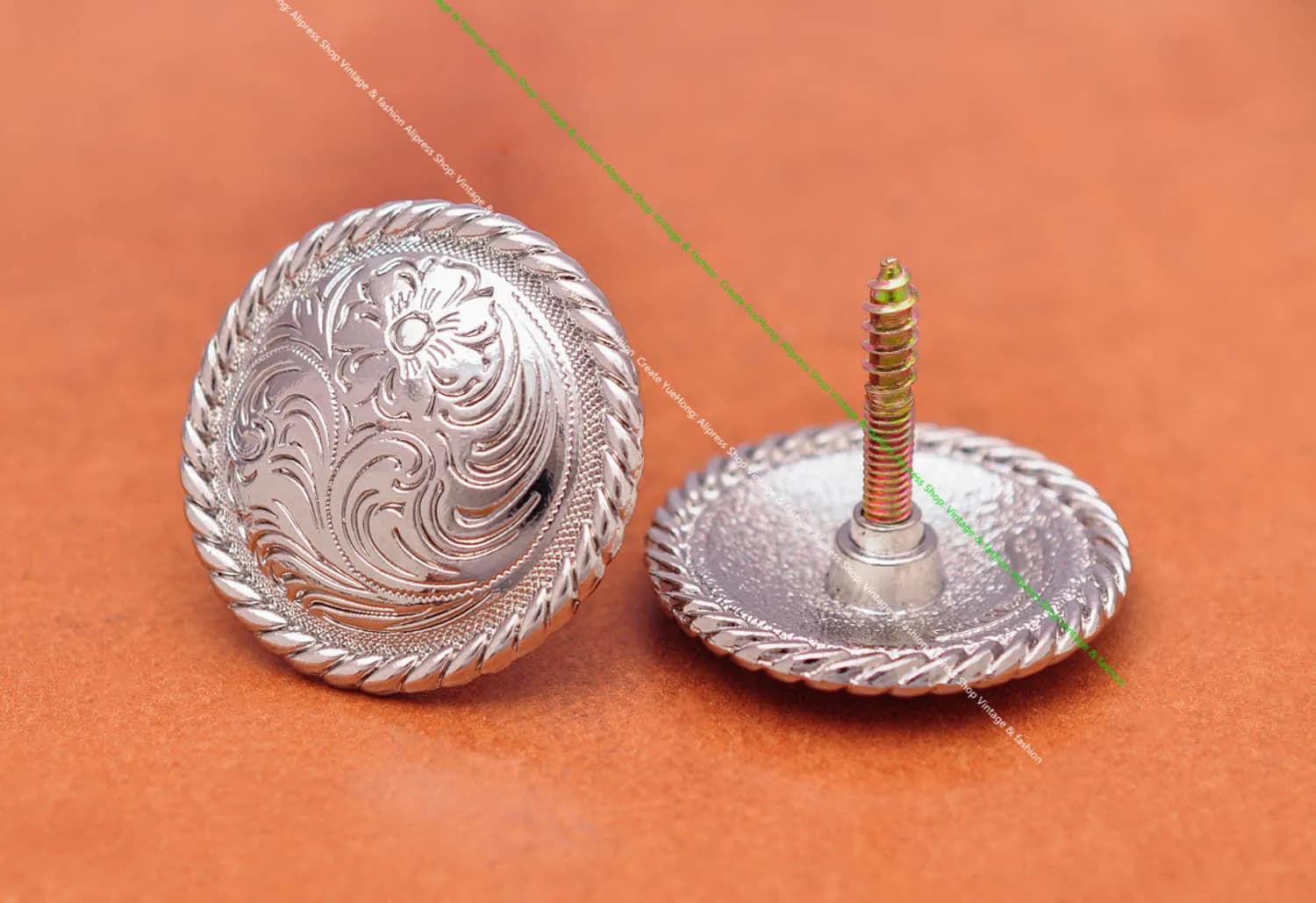 6pc 37mm argent Western fleur malédiction équitation cheval selle Tack Headstall bride Conchos attache avec Long vis