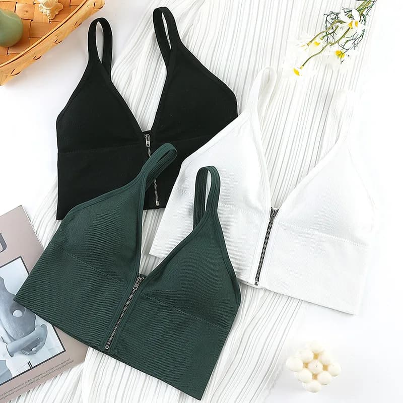 Soutien-gorge Sexy à fermeture éclair pour femme, col en v, sans fil, haut court doux sans couture, beau dos, vêtements d'extérieur, Lingerie Bralette, nouvelle collection