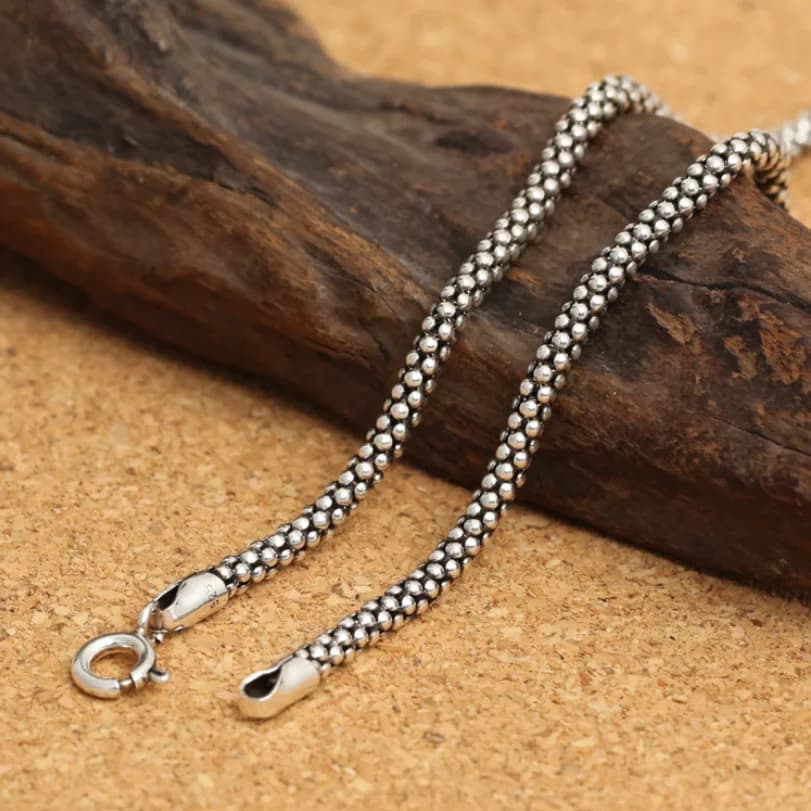 Collier pop-corn en argent pur véritable pour hommes et femmes, collier de maïs thaïlandais en argent Sterling S925, longue chaîne rétro, bijoux fins