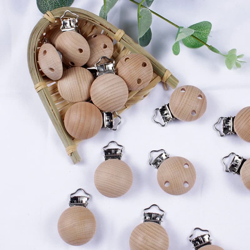 20 pièces/lot attache-sucette en bois hêtre attache-sucette à croquer dentition bricolage factice pince chaînes bébé anneau de dentition accessoires d'allaitement