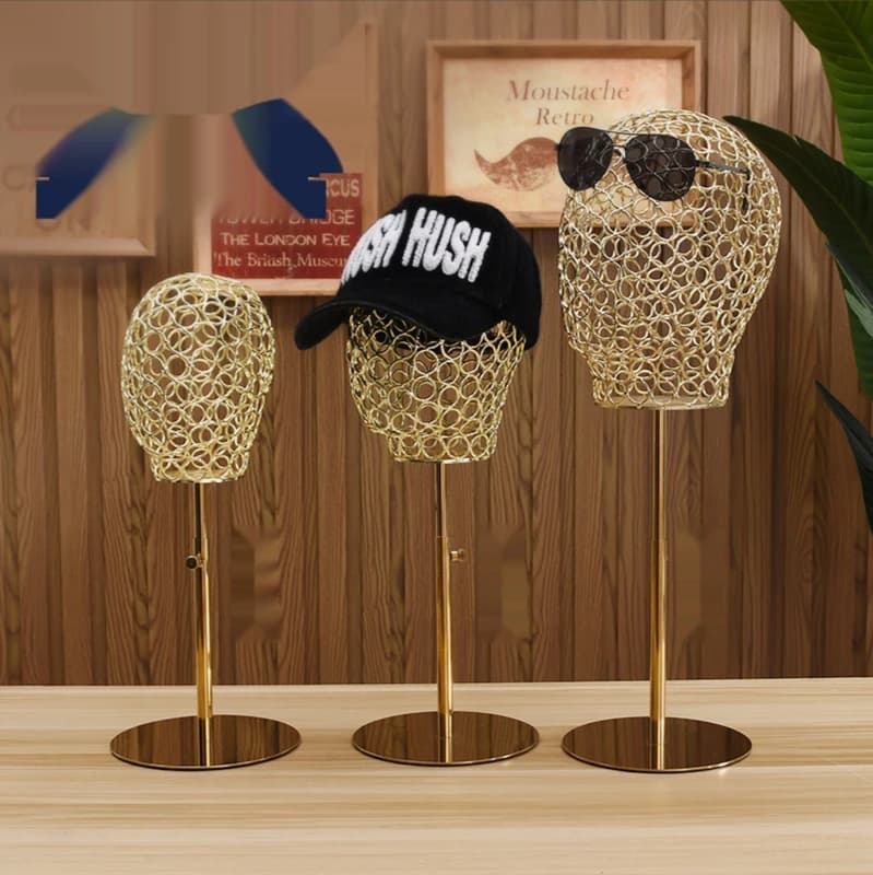 Tête de mannequin réglable en métal doré, porte-chapeau, casquettes, perruques, présentoir, homme, femme, enfant
