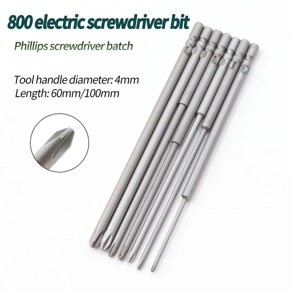 Embouts de tournevis magnétiques de 4MM, tête de lot électrique croisée 800, matériau en acier allié S2, pointes hexagonales Phillips multi-standard