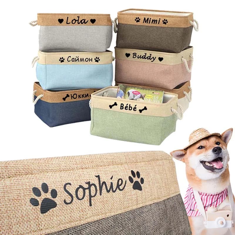 Panier de rangement de jouets pour animaux de compagnie, panier à vêtements personnalisé avec nom de chien, boîte pliable en toile à faire soi-même, identification imprimée gratuite, accessoires pour
