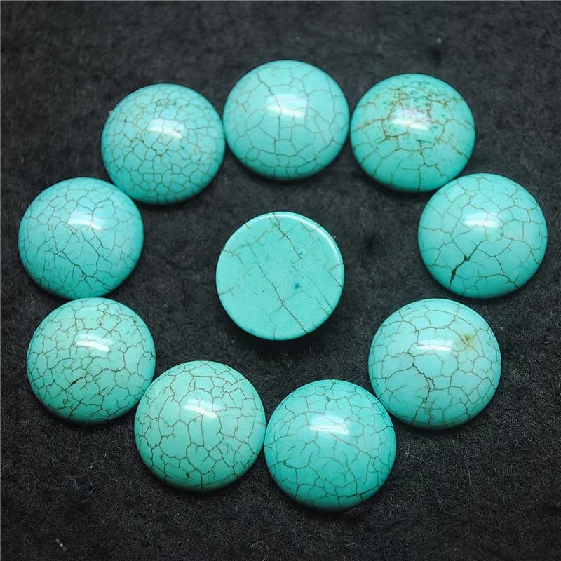 Cabochons en pierre fissurée de forme ronde, bleu naturel, turquoise, taille 15mm, 16mm, 18mm, 20mm, résultats de bijoux à bricoler soi-même, livraison gratuite, 10 pièces
