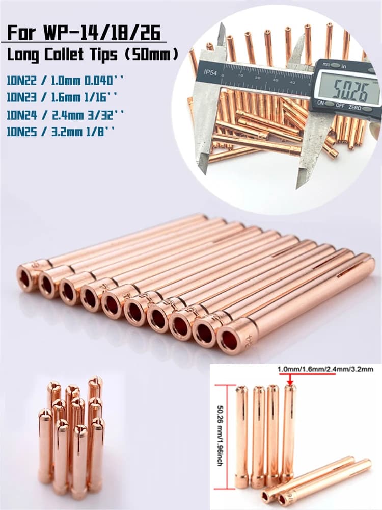 Pièces de torche TIG de soudage, pointes de pince longues 1.0 1.6 2.4 3.2mm, pince d'électrode en tungstène TIG pour consommable de torche Tig WP17 18 26