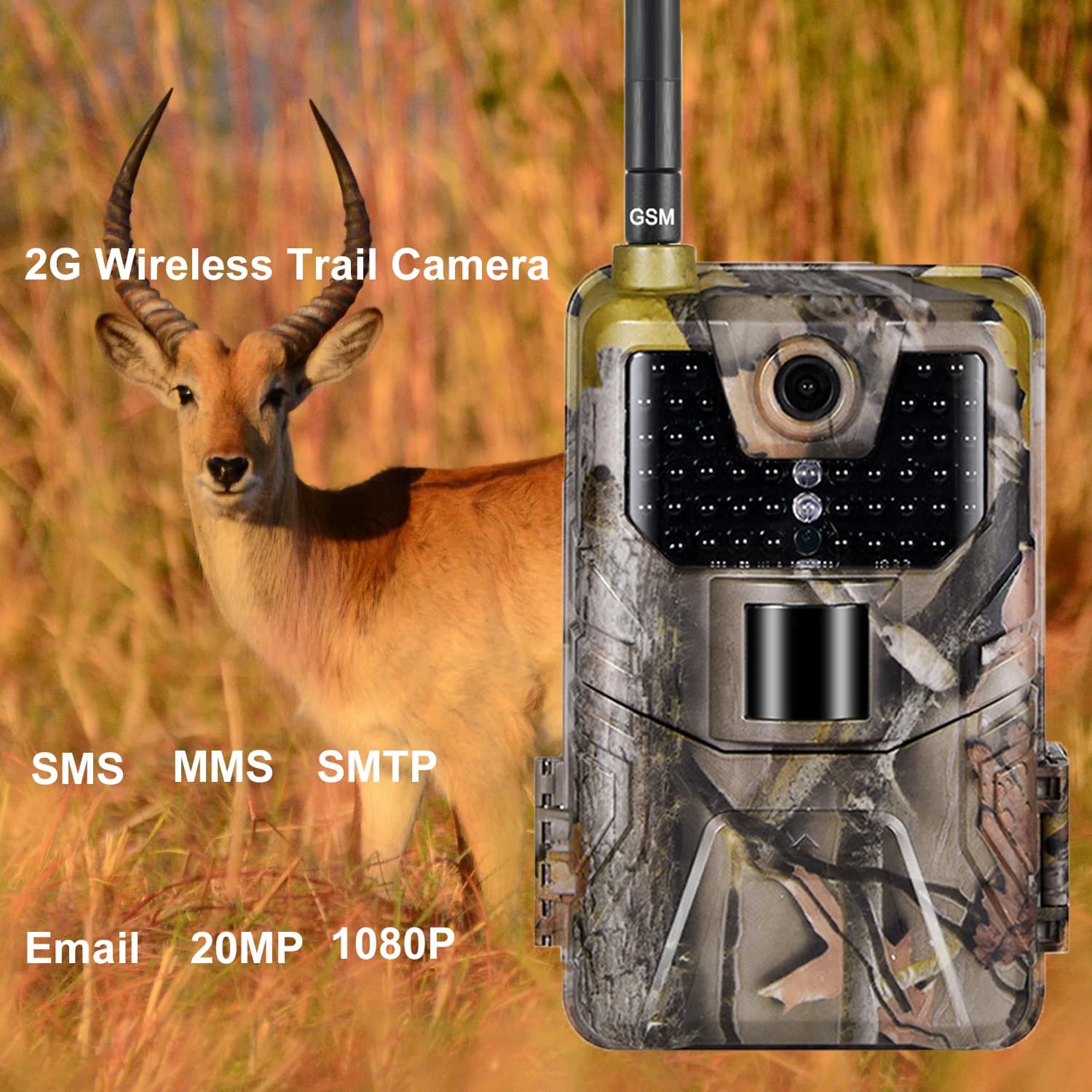 Caméra de chasse à la faune 2G MMS SMTP, caméra de surveillance par e-mail 20MP 1080P, vision nocturne, piège photo, cellulaire sans fil HC900M