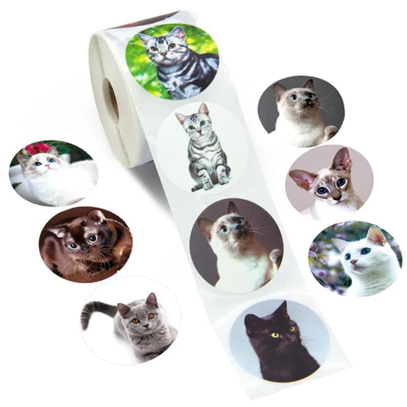 Staacquersing-Autocollants ronds pour enfants, chat, chien, enseignant, étudiant, 500 pièces par rouleau, 2.5cm, 1 po