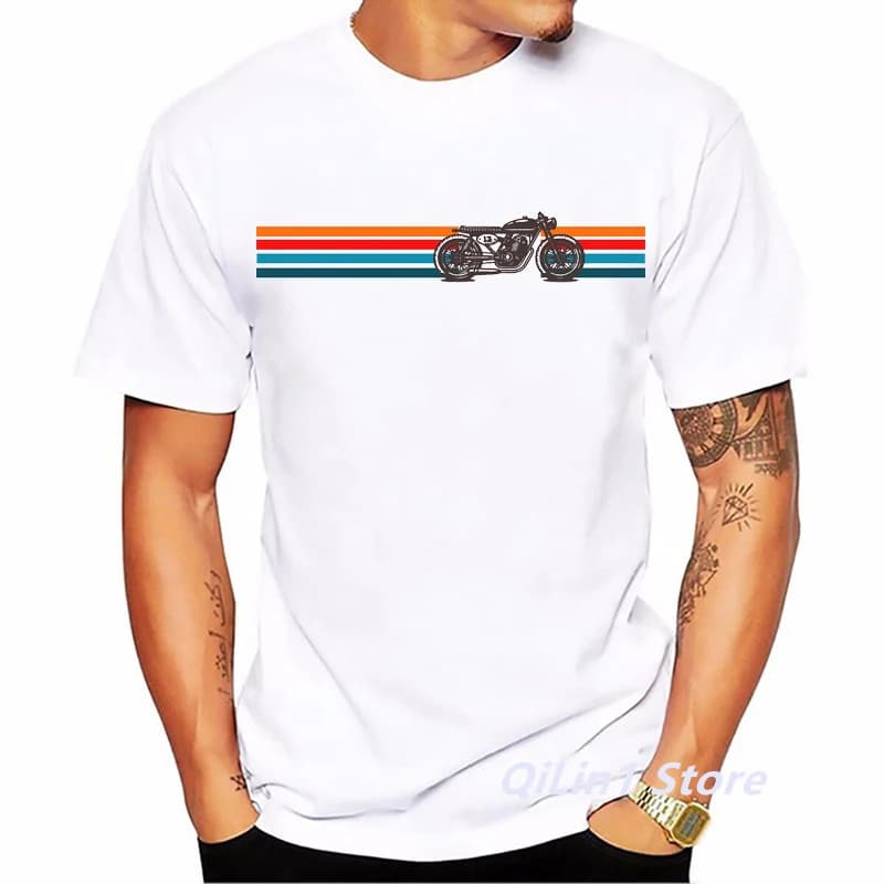 Café Racer moto impression hommes Vintage t-shirt été 2024 blanc à manches courtes haut décontracté 90s Cool Hip Hop Rock t-shirt graphique