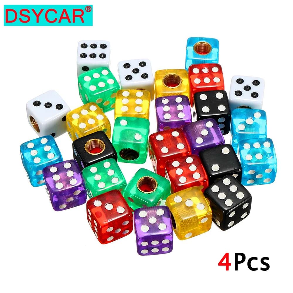 DSYCAR 4 pièces Capuchons de valve anti-poussière en plastique pour pneus, motif dés dorés, pour vélo, voiture, camion