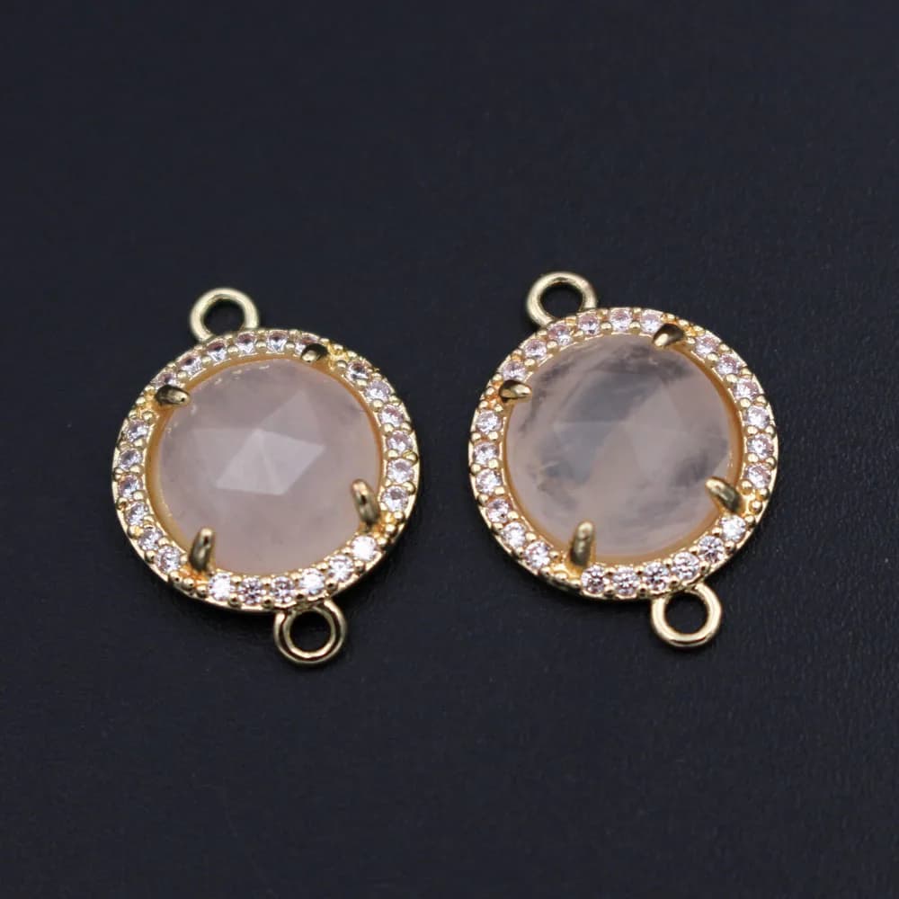 Lot de 10 breloques en pierre naturelle à facettes, cercle tendance, connecteurs à Double trou, pendentif pavé en CZ, pour bricolage, boucles d'oreilles, Bracelet, bijoux