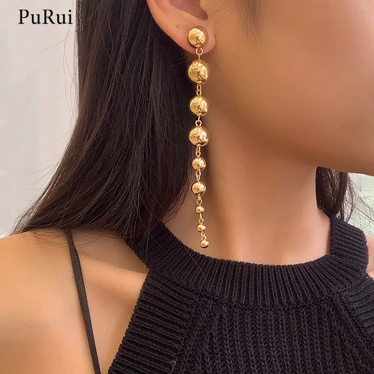 PuRui CCB matériel perles boucles d'oreilles pour femmes mode couleur or perle irrégulière longues boucles d'oreilles à la mode bijoux cadeau