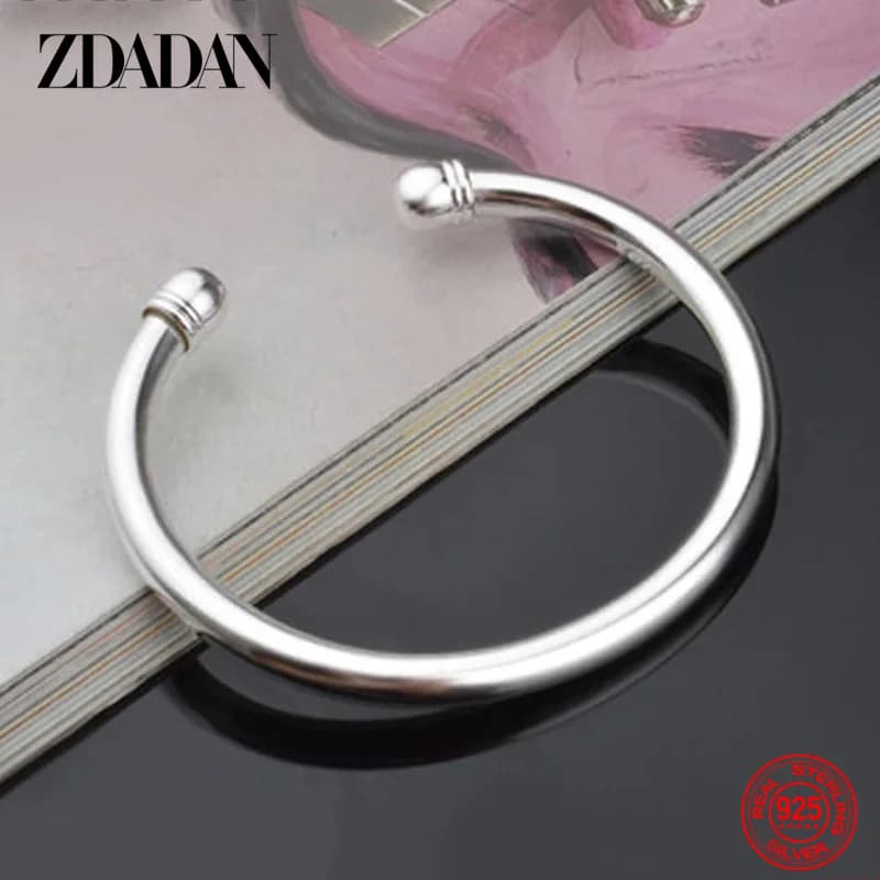 ZDADAN Bracelet et Jonc Ouvert en Argent Sterling 925 avec Double Perle Simple pour Femme, Bijoux de Mariage, Cadeaux de Fête