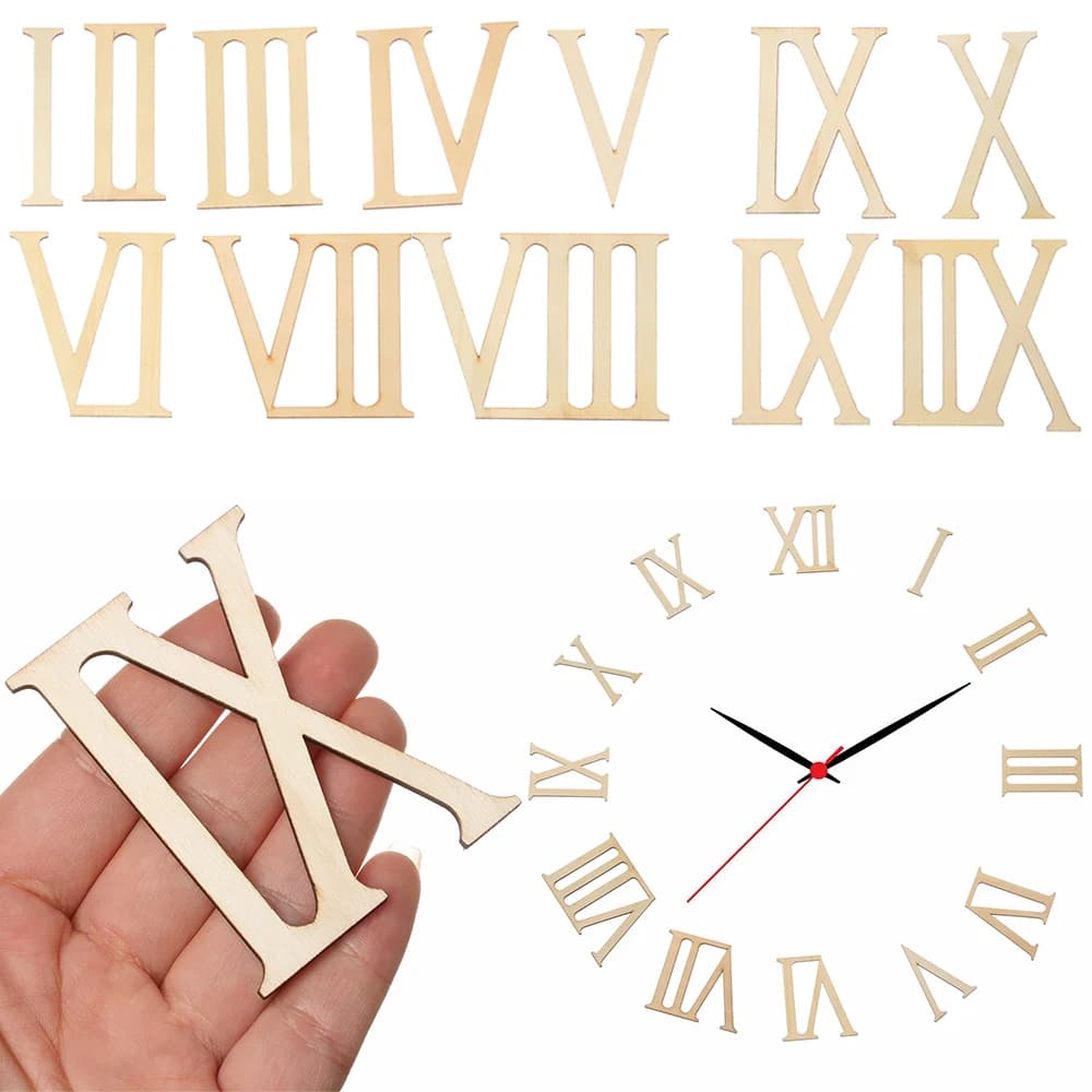 Pièces d'Horloge Numérique Romaine en Bois de 7cm, 12 Pièces/Ensemble, Accessoires de Décoration de Maison, Découpées au Laser, Bricolage