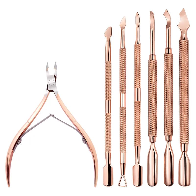 Ensemble de manucure à double tête en acier inoxydable, pousseur de peau à fréquence, ciseaux, or rose, gel UV, enlever, 2 pièces, 4 pièces, ensemble