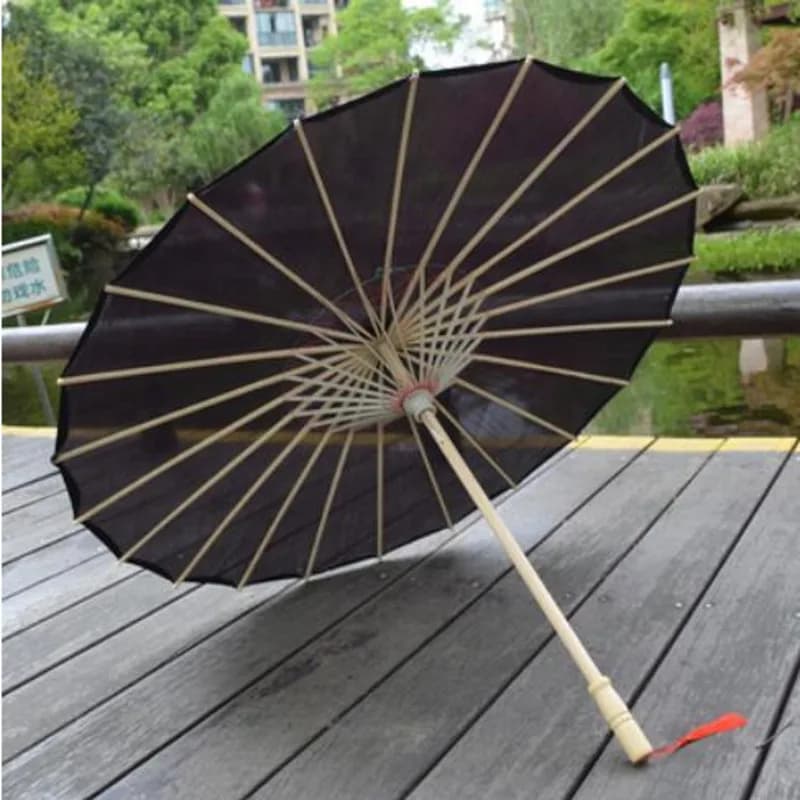 Parapluie de danse de couleur unie, noir, blanc, rouge, parapluie en papier à l'huile, tissu en soie, Parasol Paraplu chinois doré