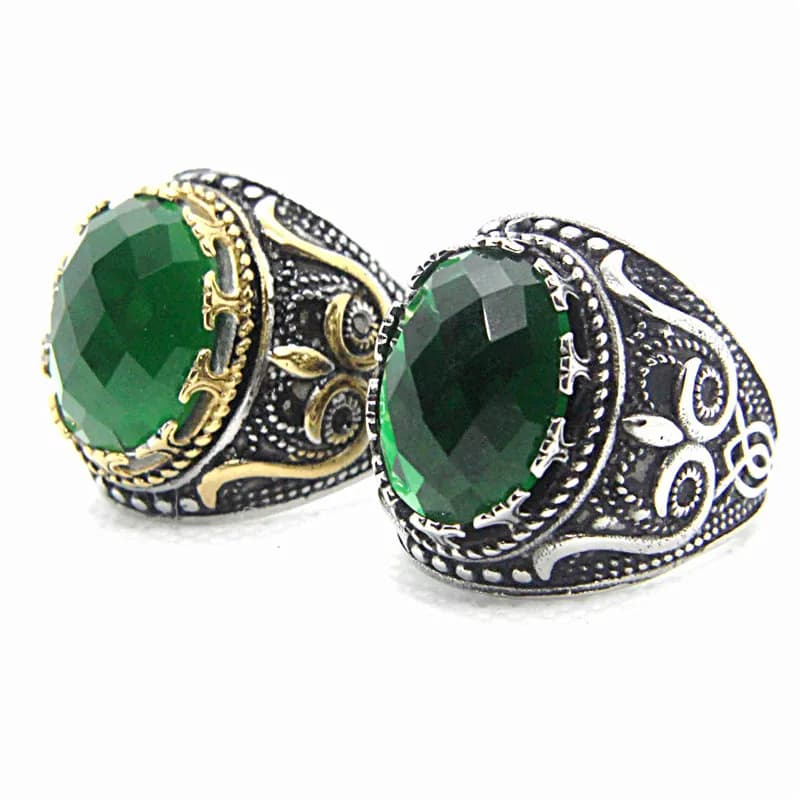 Bague œil en pierre verte en acier inoxydable 316L, Punk Biker, Style gothique, bijoux pour hommes, taille 7-13