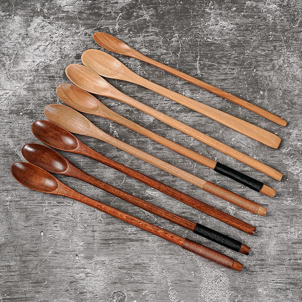 Cuillère à café en bois avec long manche, 1 pièce, pour document de peinture, miel, dessert, thé, gadget de cuisine, ustensiles de cuisine