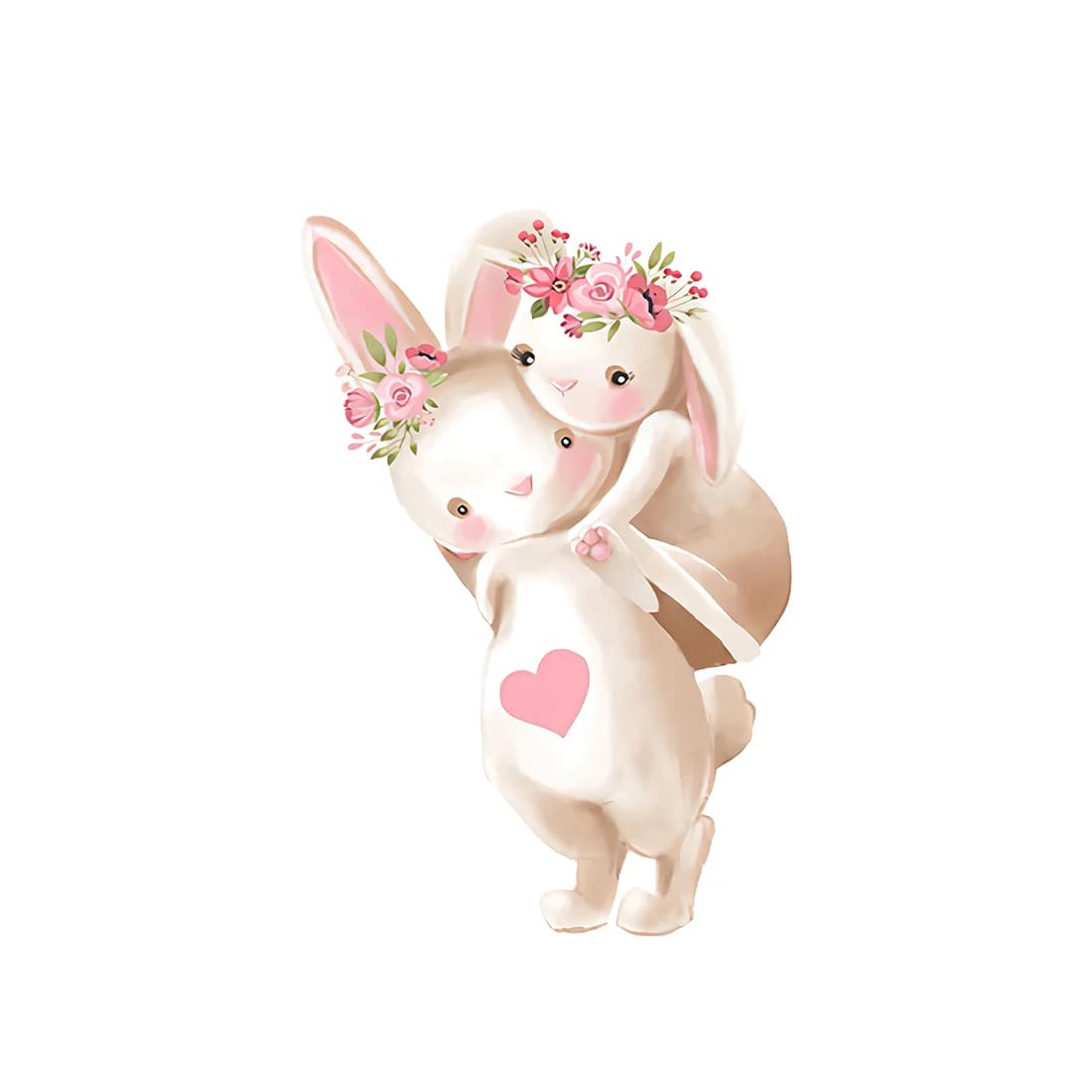 Affiche murale avec lapin pour chambre de bébé fille, peinture sur toile, fleurs roses, image de dessin animé, art mural, impression d'animaux, personnalisé