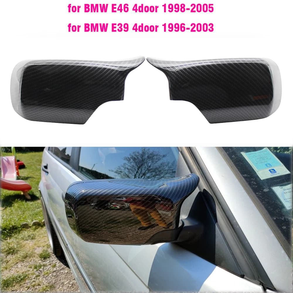 Couvercle de rétroviseur noir brillant en Fiber de carbone ABS, capuchons de rétroviseurs latéraux pour BMW E46 E39 berline/Touring 1998 1999 2000 – 2005