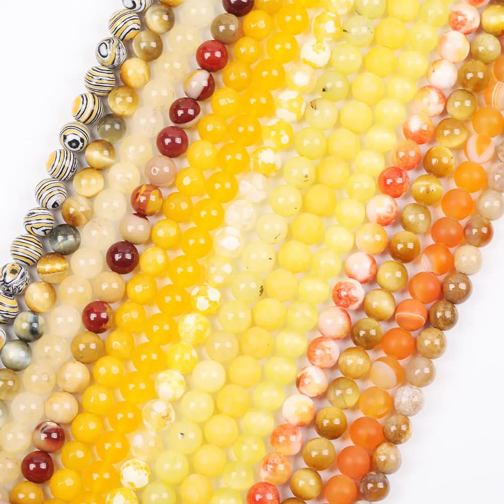 Perles Rondes en Pierre Naturelle de 15 Pouces, Clip Jaune, Jaspe, Agates, Ambre, pour Bijoux de Direction, Accessoire de Bricolage, Vente en Gros