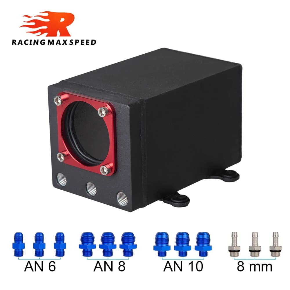 Réservoir de pompe à carburant externe 044 de 60mm, billette noire de course, capture d'huile en aluminium, réservoir de surtension de carburant unique AN6 AN8 AN10 8MM OCT-1115-BK