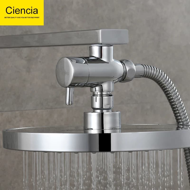 CistudBrass-Inverseur de douche G1/2, avec vanne d'arrêt, pour baignoire et bras de douche, assujeten T pour les partenaires, pommeau de douche à main