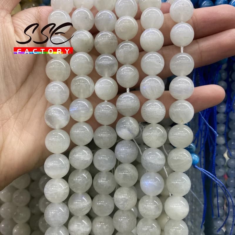 A + perles de pierre de lune naturelle, rondes et lisses, perles d'espacement amples pour la fabrication de bijoux, Bracelets et colliers, brin de 6/8/10mm, 15 pouces