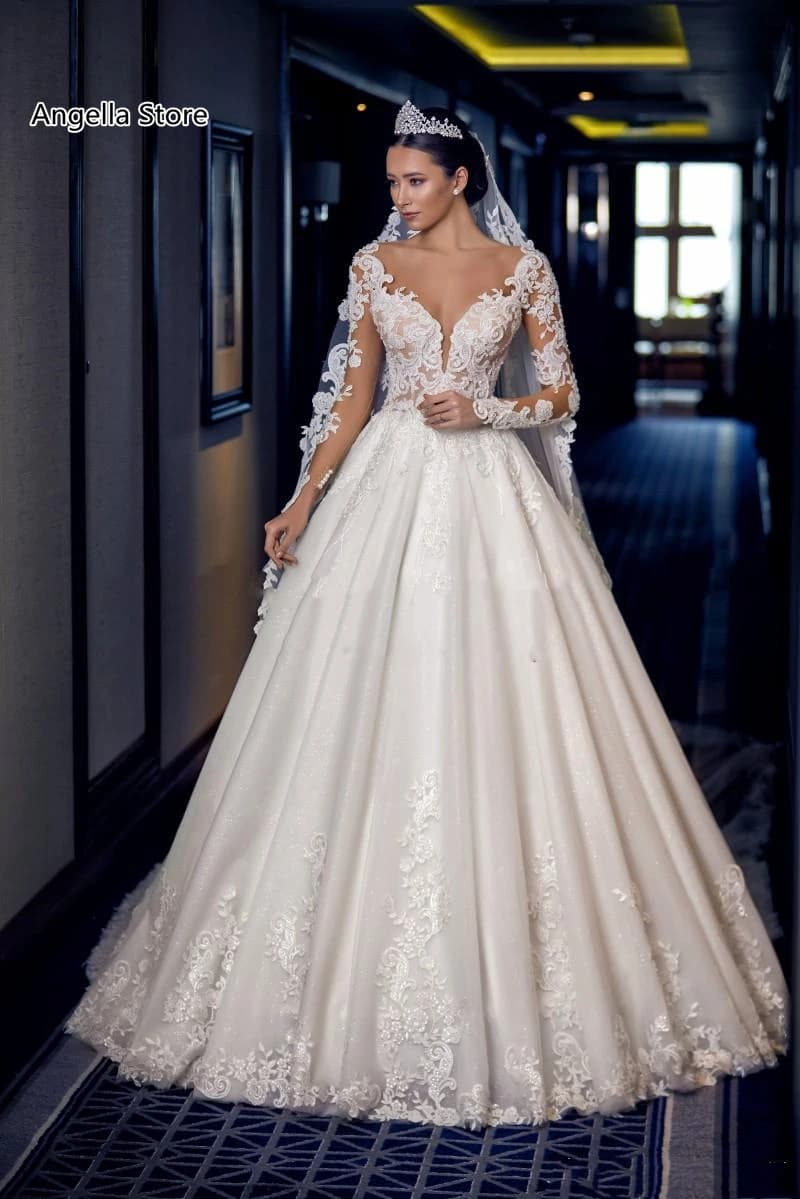 Robe De mariée chapelle ivoire, avec manches longues, en dentelle perlée, dos nu, Sexy, personnalisée