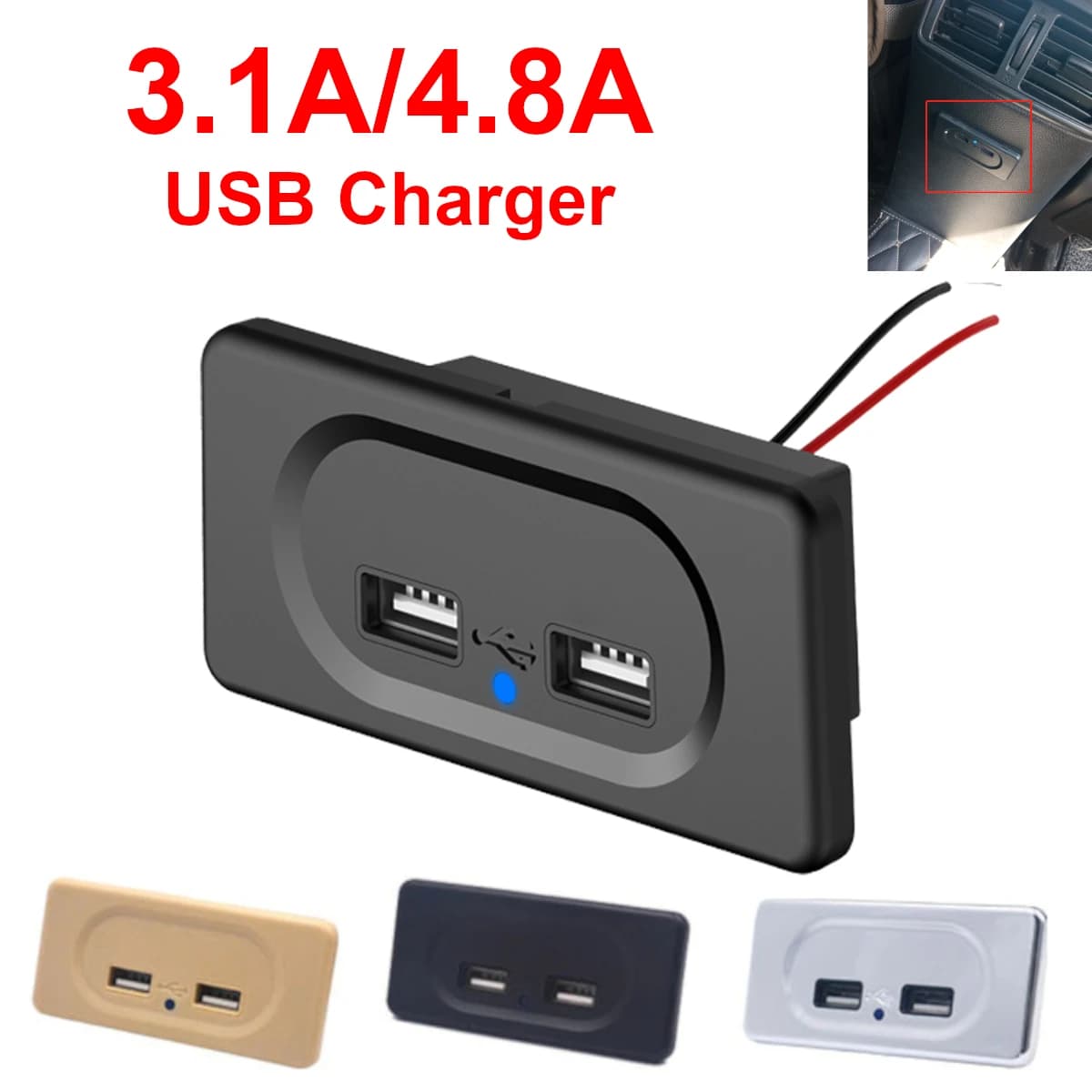 Prise de chargeur de voiture double USB 3,1a 4,8a, 12V 24V, pour moto, camion, ATV, bateau, RV, Bus, adaptateur d'alimentation, prise lumière LED