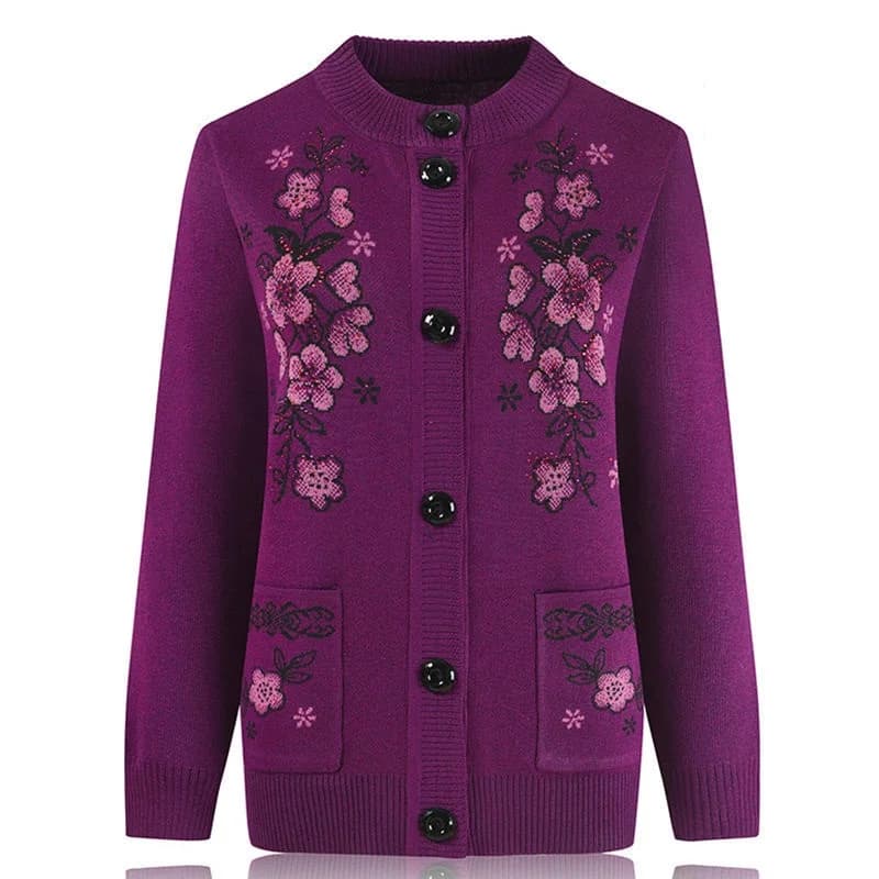Pull en maille pour femmes d'âge mûr et âgées, automne-hiver, nouveau cardigan ample grande taille, manches longues, avec poches, manteau pull
