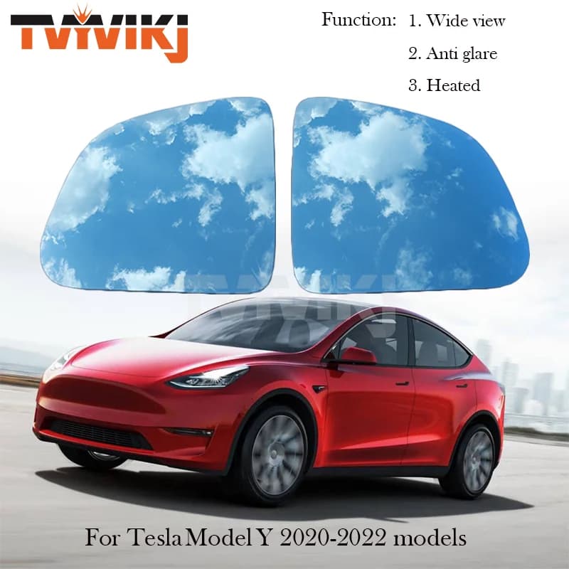 1 paire de rétroviseurs latéraux 800R avec lentille en verre bleu pour Tesla Model Y 2019 2020 2021, vue grand angle, anti-éblouissement, rétroviseur de porte ModelY
