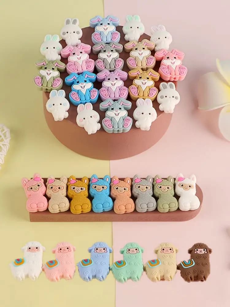 Sunrony 10 pièces nouvelles perles de Silicone dessins animé lapin Animal pour la fabrication de bijoux pendentifs bijoux à bricoler soi-même accessoires