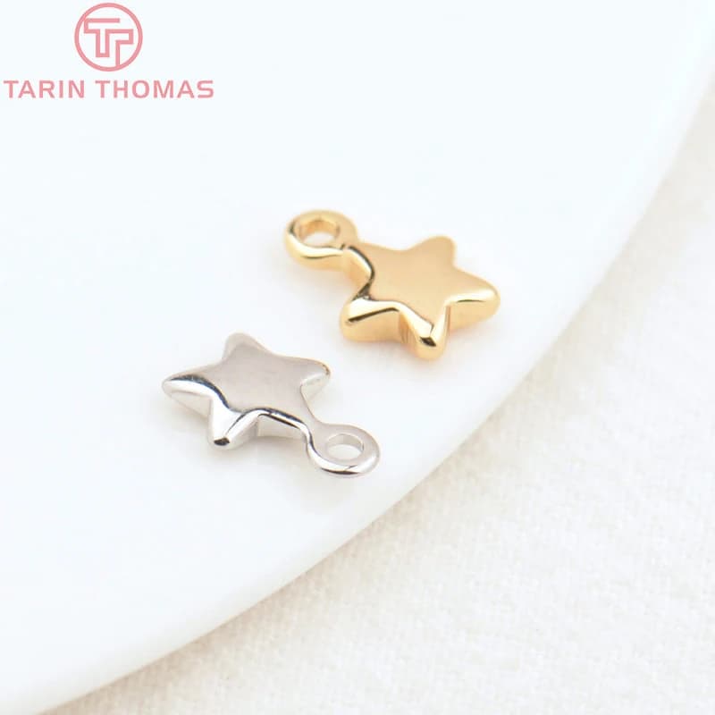 (1815)20 pièces 7x10MM trou 1.5MM 24K couleur or plaqué laiton petite étoile breloques haute qualité bijoux à bricoler soi-même accessoires