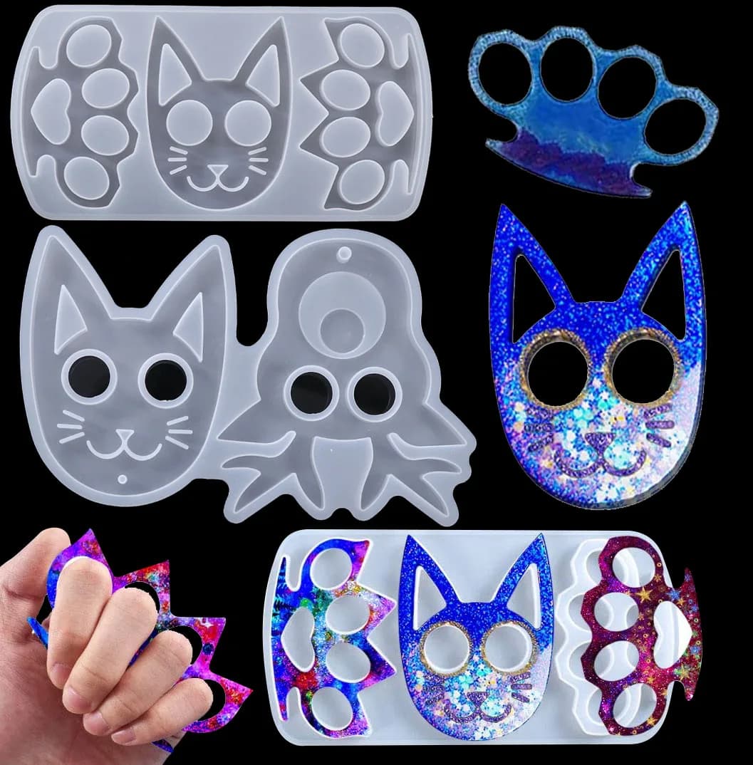 Moule en Silicone pour chat, renard, griffe de poing, défense, crâne de chat, ensemble d'anneaux, porte-clés, résine époxy cristal, outils de moulage artisanaux, 1 pièces