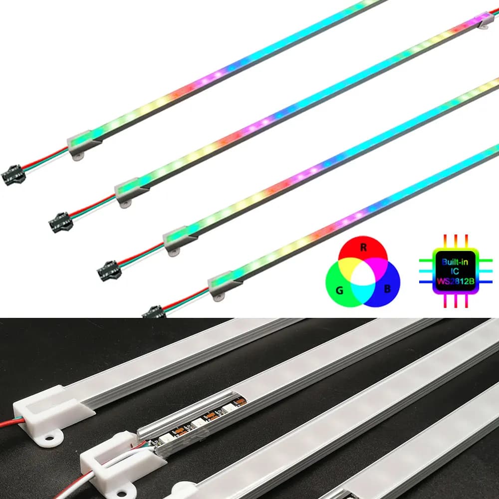 Bande Lumineuse LED en Aluminium Rigide, 33/50cm, DC5V, WS2812B, Barre Lumineuse d'Armoire, Adressable, 5050 RVB, 3 Broches, Décoration de Pixels Intelligents