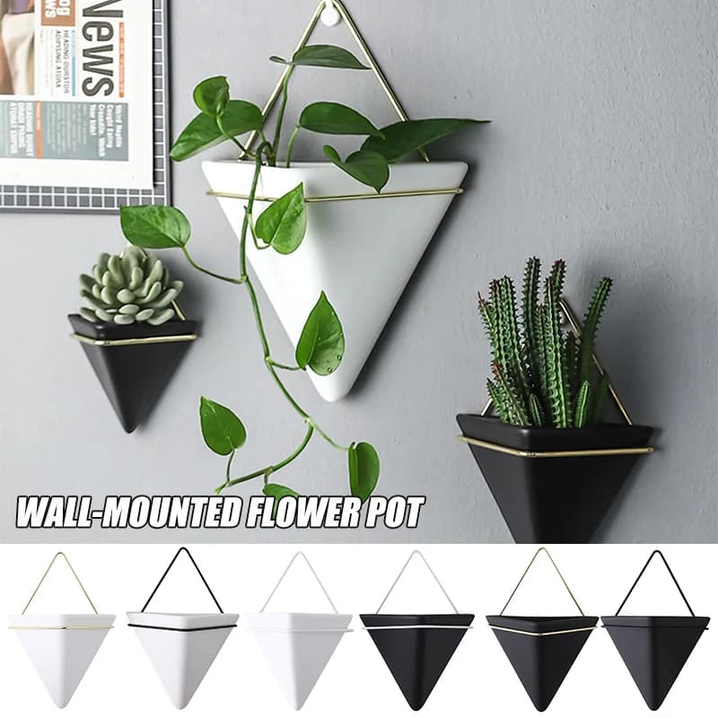 Pot de fleurs mural nordique simple, pot en céramique pour plantes succulentes, hydroponie, vase en fer, plante suspendue en pot