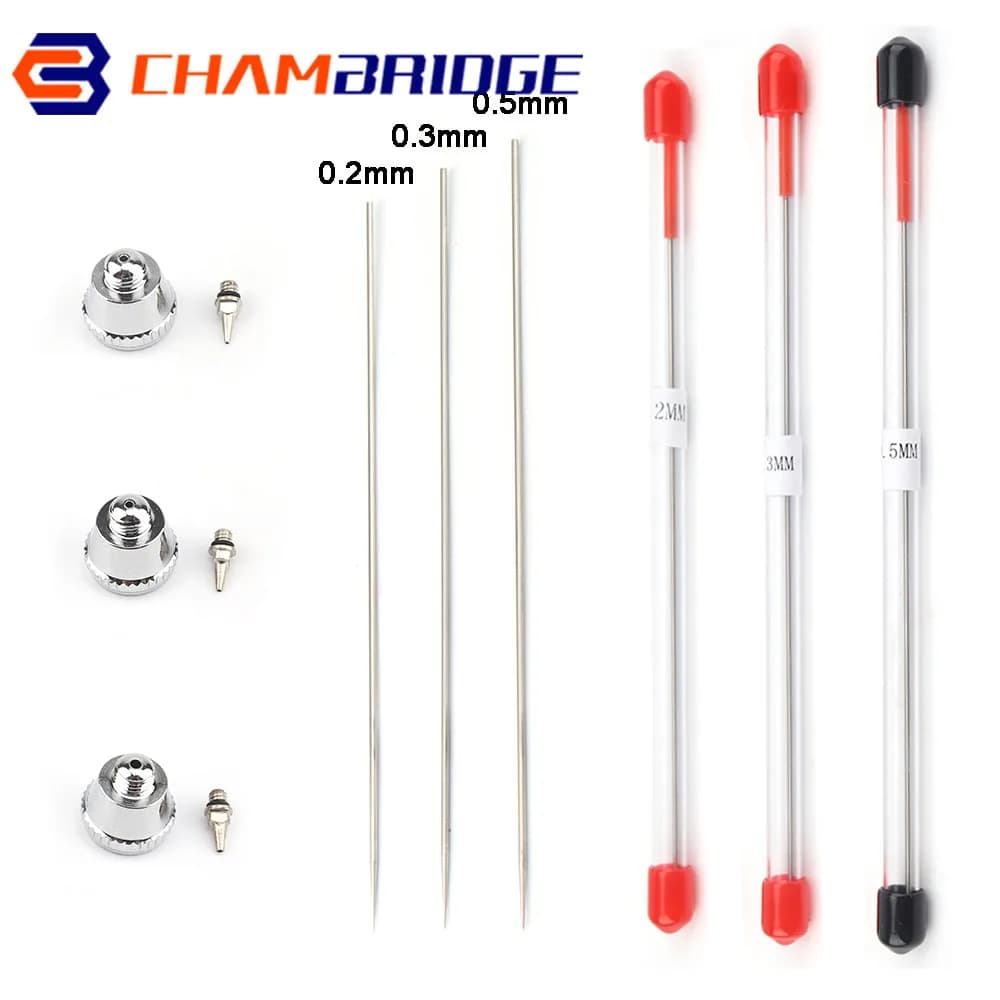 Buse d'aérographe 0.2/0.3/0.5mm, pistolet de pulvérisation de peinture, pièces de rechange avec Kit d'outils de nettoyage et de réparation