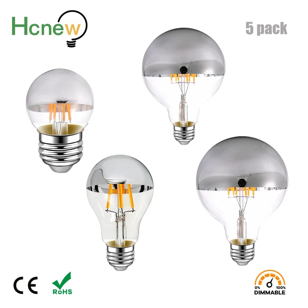 Ampoule LED Dimmable E27 220V, Lampe LED Couronne Argentée Effet Miroir Demi-Chrome, 4W 6W 8W G45 G125 Blanc Chaud 2700K, Lumières Vintage
