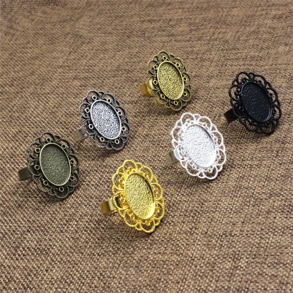 Anneau de Cabochons ovales 13x18mm 18x25mm, réglage vierge, Base de lunette pour bricolage, accessoires de fabrication, motif en verre, 10 pièces K06156