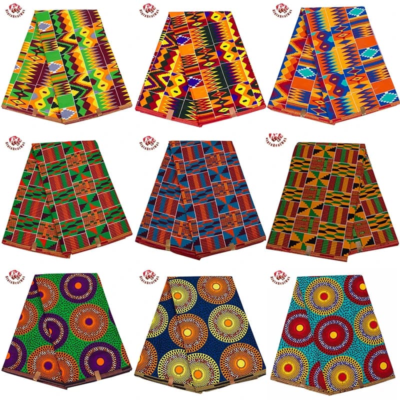 BintaRealwarn-Tissu Africain en Coton Doux pour Femme, Matériel de Couture pour Robe de Soirée, Fond Rouge, 6 Yards par Lot, 40FS1400