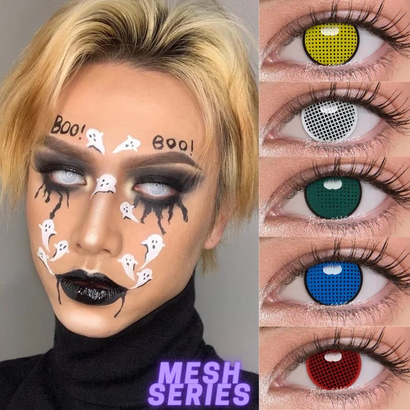 1 paire de lentilles de Contact de couleur Cosplay pour les yeux, accessoires d'anime, série maille d'halloween, lentilles d'anime rouge blanc bleu