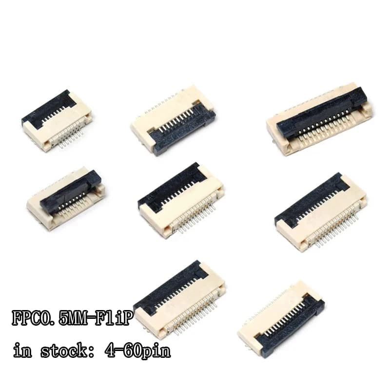 Prise de connecteur FPC, type de contact astronomique à clapet, FDavid, 0.5mm, 4P, 6P, 8P, 10P, 12P, 14P, 18P, 20P, 22P, 24P, 30P, 32P, 36P, 40P, 5 pièces 50P 60P